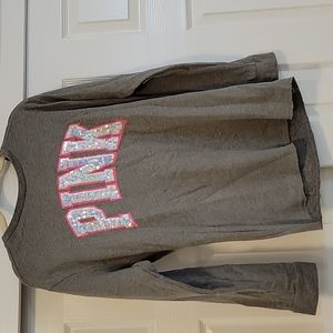 DONATING SOON VS PINK gray pink sweatshirt sweater white sequins